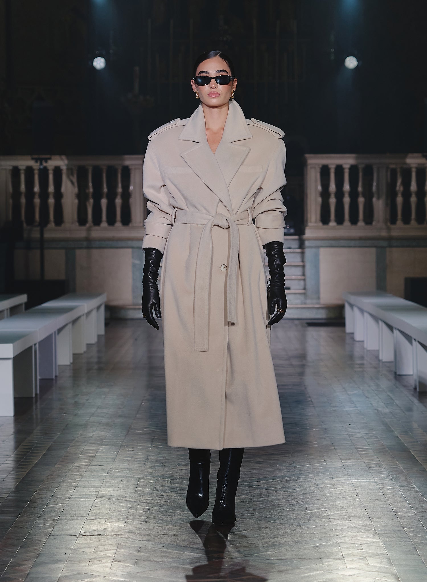 Beige Tailored Belted Longline Trench Coat